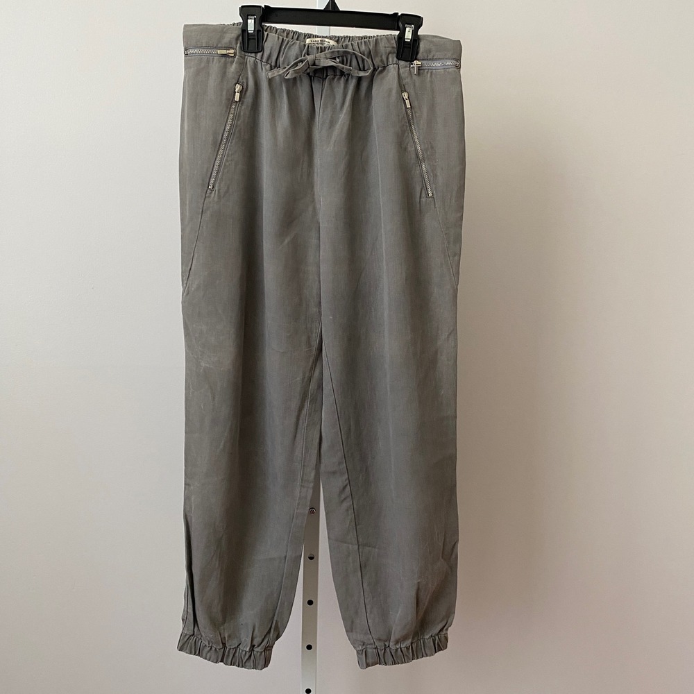 Zara Linen Boho Relaxed Jogger Cargo Pants Medium Gray